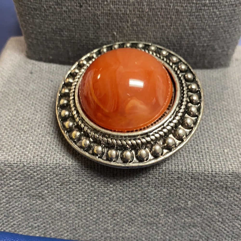 Orange CARNELIAN stone inlays Nsilver metal ring 8